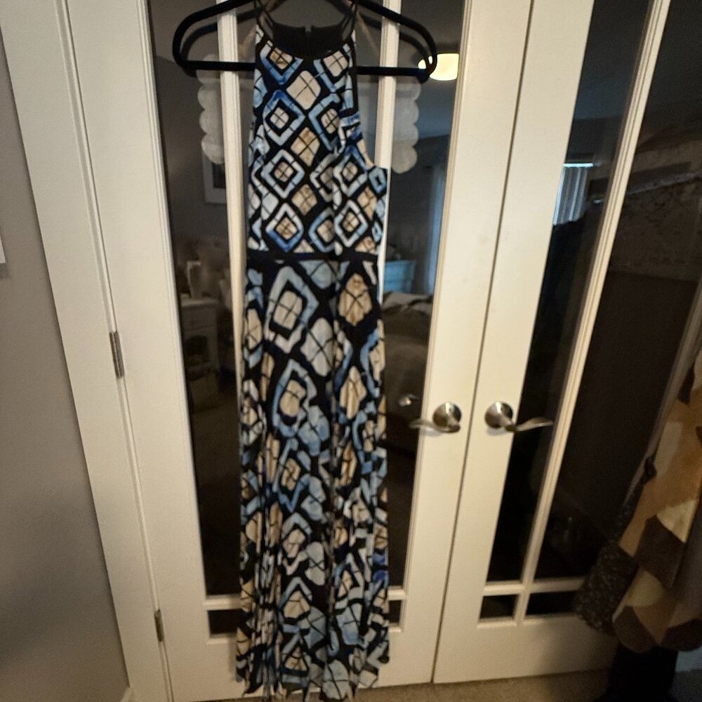 Anthropologie Pleated  Dress in Blue, Black and Beige. Size 2. Worn once.